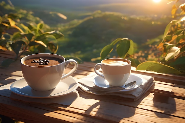 café na mesa na natureza gerado por IA