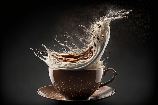 Café na xícara Bebida quente grãos de café cacau americano cappuccino cuidado cafeteria barista Conceito de bebida Iillustration em alta qualidade Generative AI