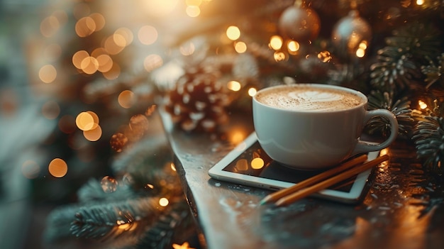 Café navideño Atmosfera festiva Espíritu navideño Bebida cálida