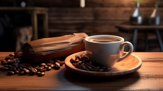 café numa mesa de madeira