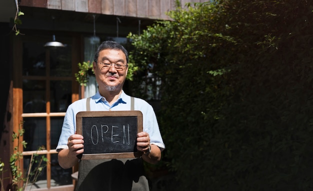 Café open shop retail bem-vindo aviso varejo frente