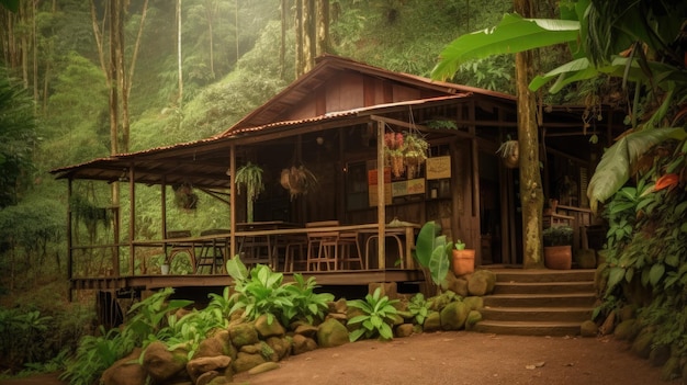 Café ou vila na floresta da selva