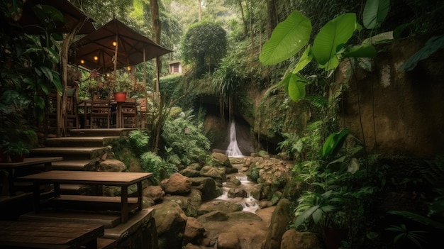 Café ou vila na floresta da selva