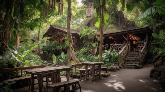 Café ou vila na floresta da selva