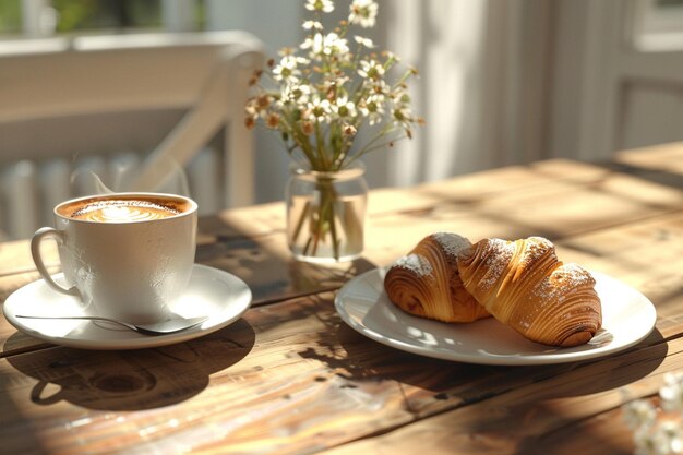 Café y pasteles aromáticos recién elaborados