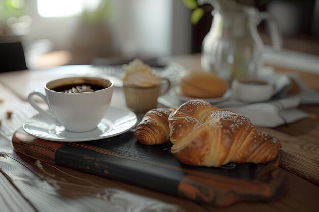 Café y pasteles aromáticos recién elaborados