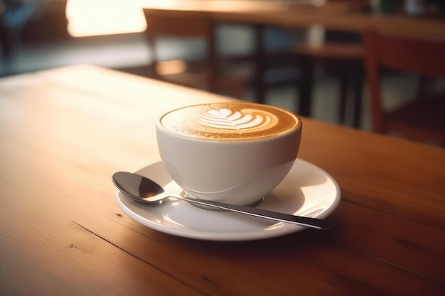 Café pela manhã Coppa de cappuccino em mesa de madeira gerada por IA