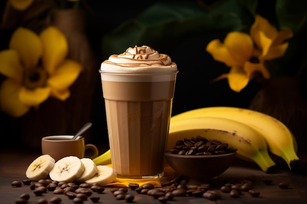 Café de plátano mezclado en un hermoso vaso Imagen generada por IA