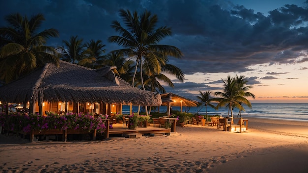 Café de la playa en el ambiente de la tarde