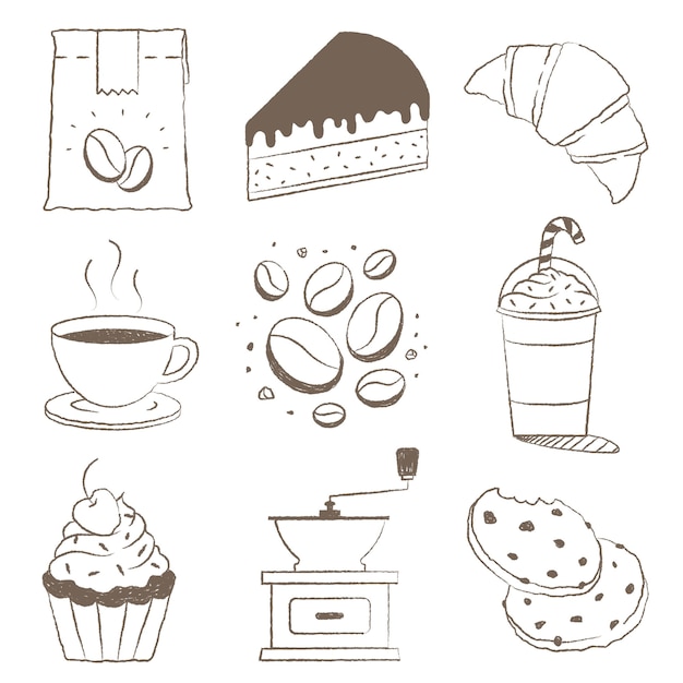 Café png adesivo clipart ilustrações de café e bolo
