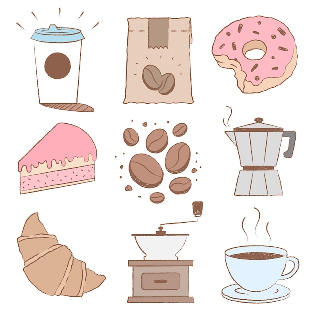 Café png adesivo clipart ilustrações de café e bolo