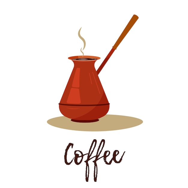 Café preparado en cezve en un fondo aislado