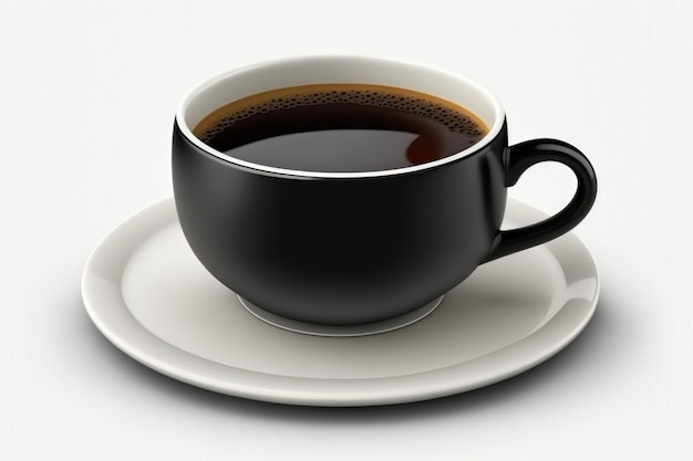 Café preto em uma xícara branca isolada em um fundo branco com um traçado de recorte Generative AI