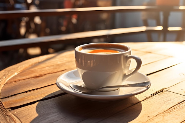 Café preto em uma xícara branca sobre a mesa pela manhã, geração de IA