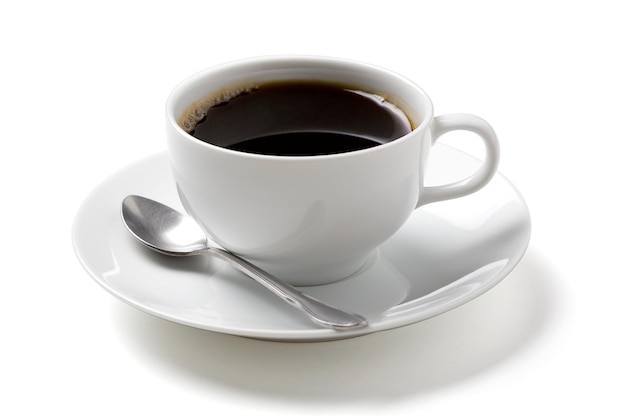 Café preto na xícara de café branco