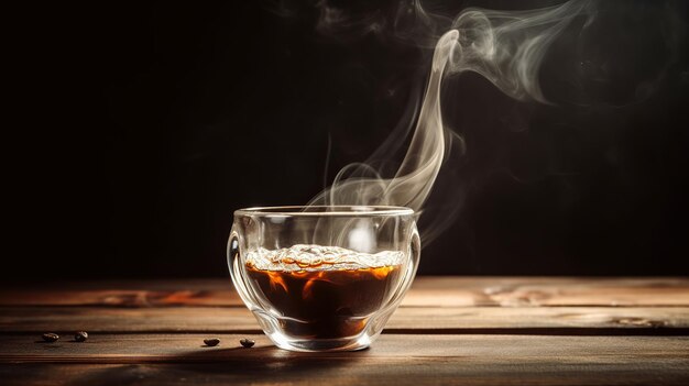 Café con sabor recién hecho caliente Una bebida caliente humeante