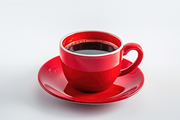 Foto café saboroso em uma xícara vermelha isolado em fundo branco