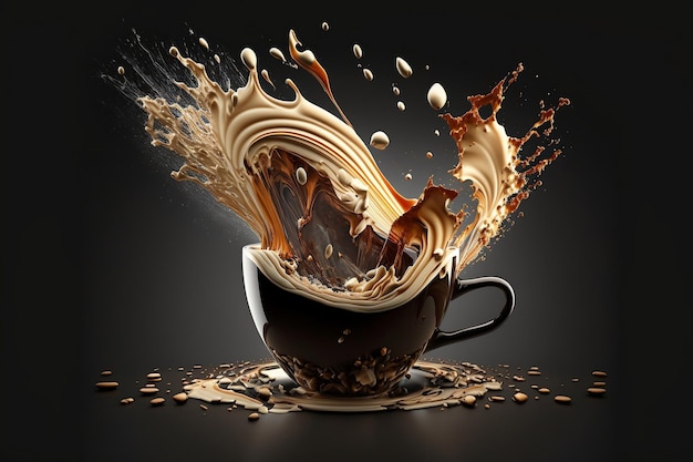 Café salpicando en una taza capturado en una escena animada IA generativa