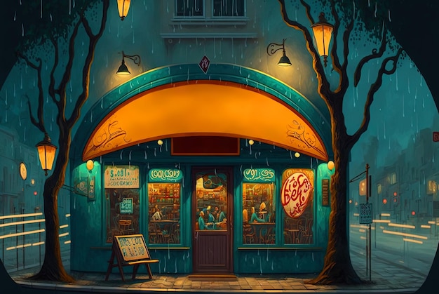 Café surrealista em estilo art nouveau de conto de fadas surrealista cafeteria em estilo vintage gerada por IA