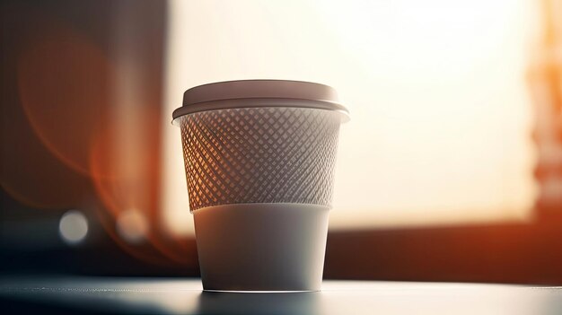 Café Taza de papel de café caliente por la mañana para llevar en la mesa de la cafetería AI generativa