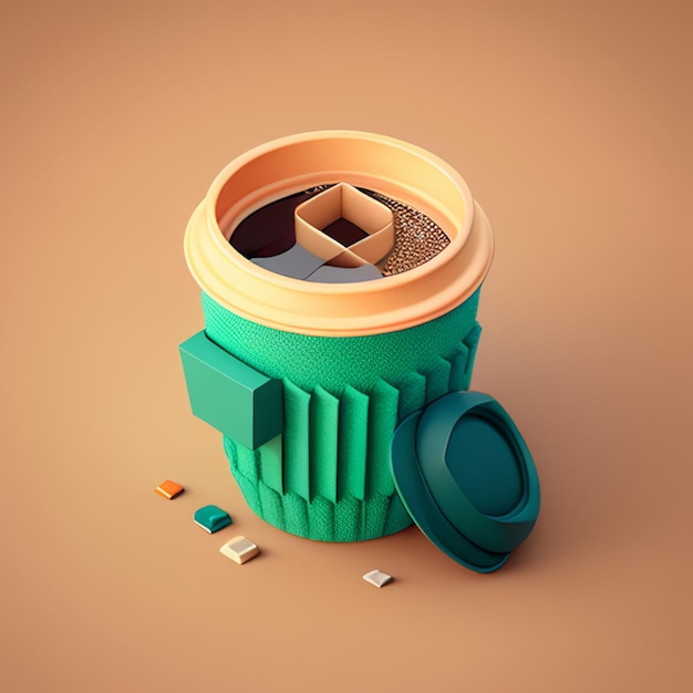 café en una taza verde abstracción 3D