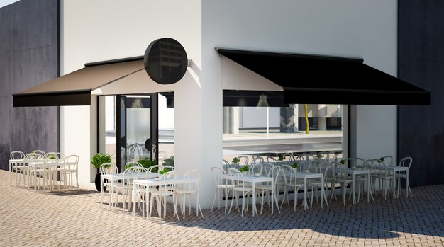 Cafe Terrasse mit leeren Markenelementen 3D-Rendering