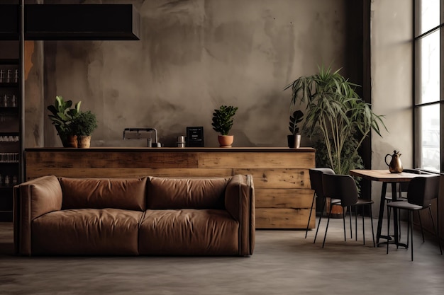 Café- und Restaurantladen mit modernem Interieur mit Loft-Teller von generative Ai