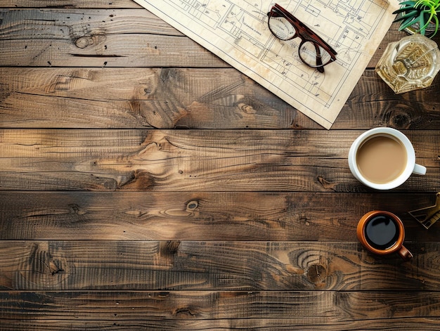 Café y vasos en una mesa de madera