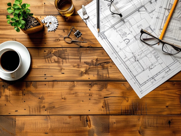 Café y vasos en una mesa de madera