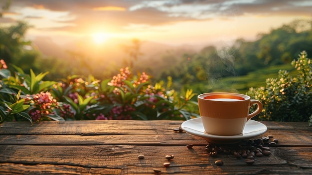 Café con vistas a la puesta de sol
