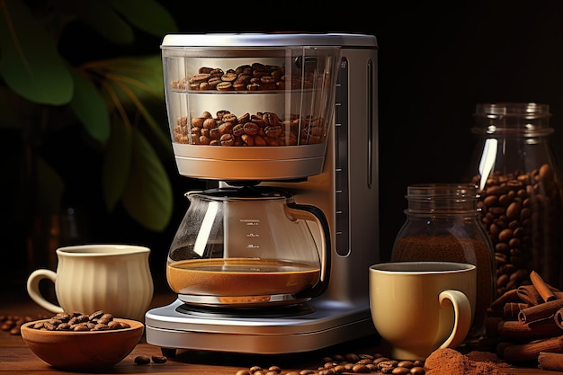 cafeteira com grãos torrados café moído fotografia publicitária profissional
