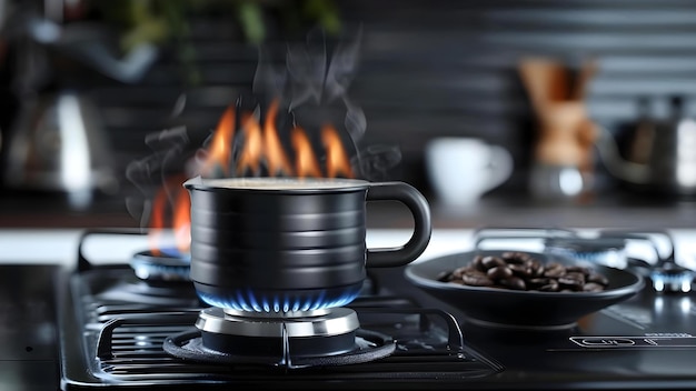 Foto cafetera geyser portátil para hacer espresso en estufas de gas o magnéticas concepto cafetera portátil espresso en estufa magnética de gas diseño de geyser