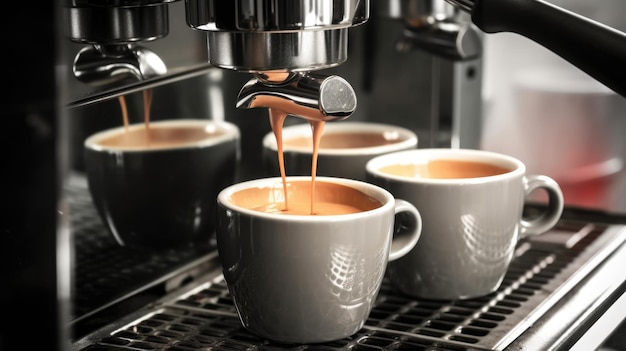 Cafetera haciendo café recién hecho sirviendo en una taza en la cafetería AI generativa AIG21