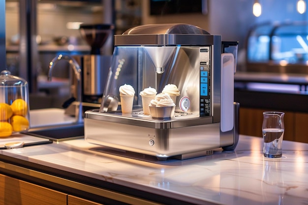 Foto una cafetera con helado y helado en ella