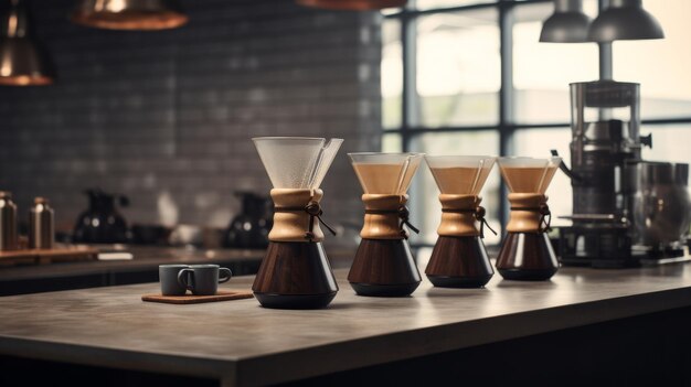 Cafetera en una mesa de madera