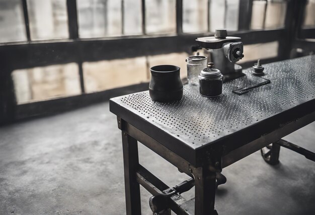 Cafetera sobre la mesa en la cafetería.