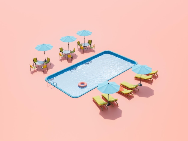 Cafetería al aire libre y sillas junto a la piscina