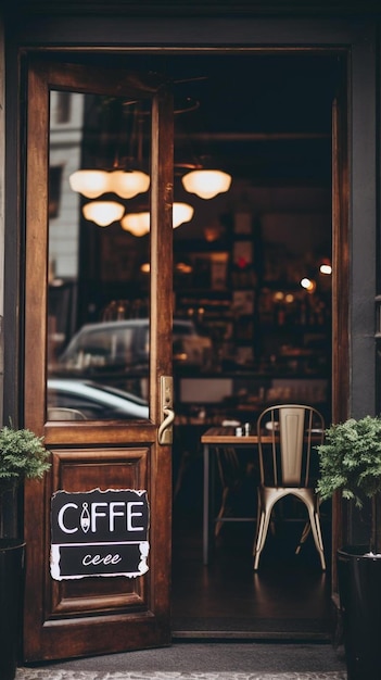 una cafetería con un cartel que dice café en ella