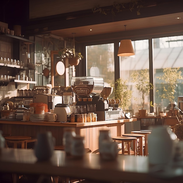 Cafetería dentro de la lente de la cafetería de alto detalle