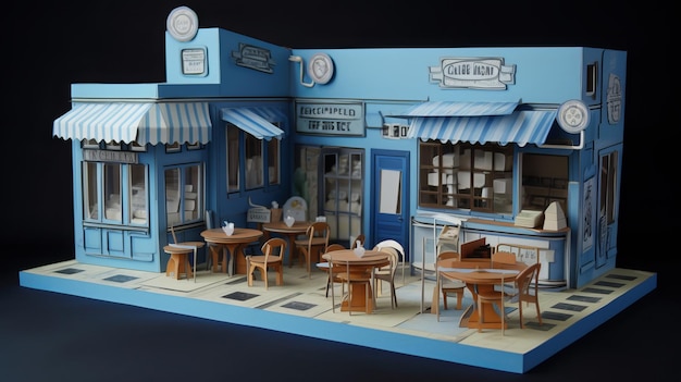 Cafeteria em arte de papel elegante azul