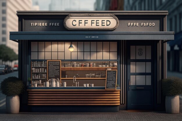 Cafetería con la fachada moderna fachada de la cafetería Ilustración digital AI