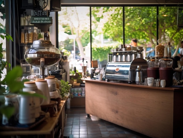 Una cafetería con un letrero que dice 'café'