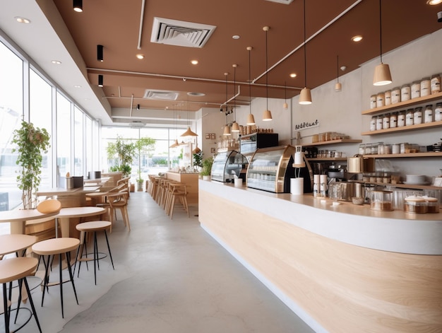 La cafetería en el nuevo café en el corazón de la ciudad.