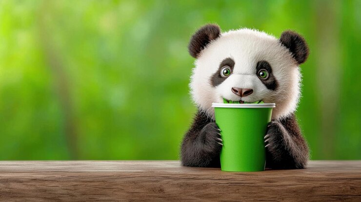 Foto una cafetería con un panda comiendo bambú en un bosque de alta calidad