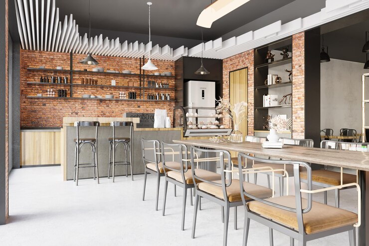 Foto cafetería de representación 3d y restaurante cafe lounge