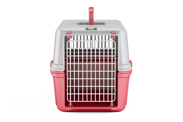 Cage de plástico para mascotas de viaje rojo renderizado en 3D