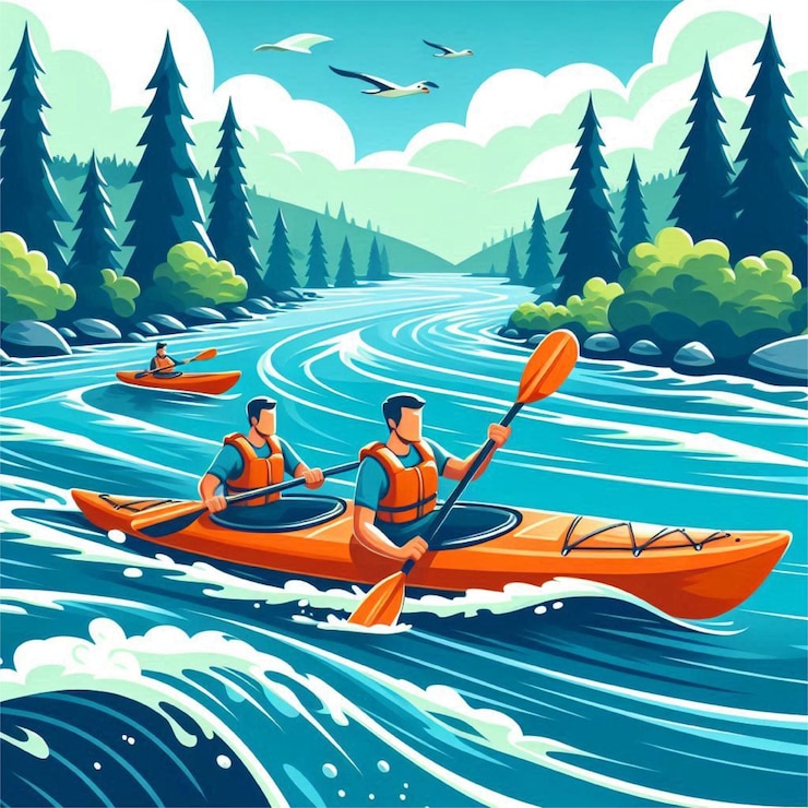 Foto caiaque aquático esporte ativo caiaque ao ar livre no rio vector desenho animado de fundo ilustração de estoque