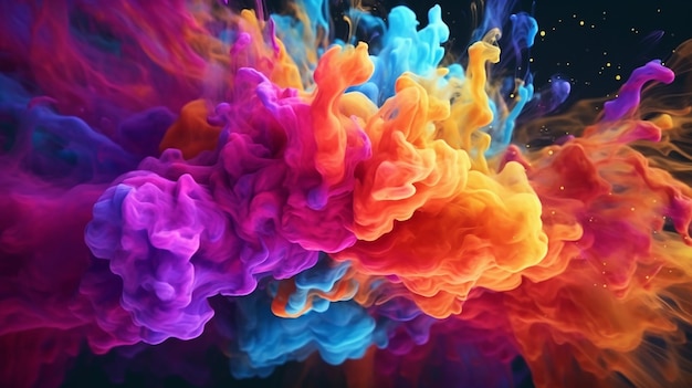 La caída de color de movimiento en el agua colorida Tinta girando abstracta color de fondo explosión salpicaduras de pintura IA generativa
