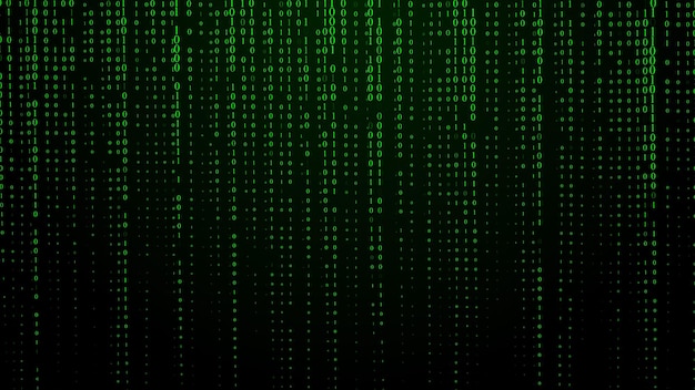 Caída de dígitos de código binario Ilustración de la matriz Fondo oscuro digital con efecto de ruido Fallo de matriz de código corrupto Visualización de big data