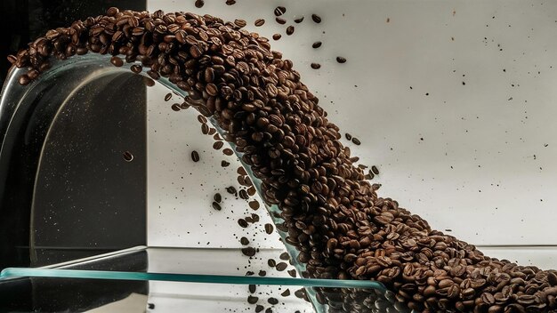 Caída de granos de café oscuros con espacio de copia